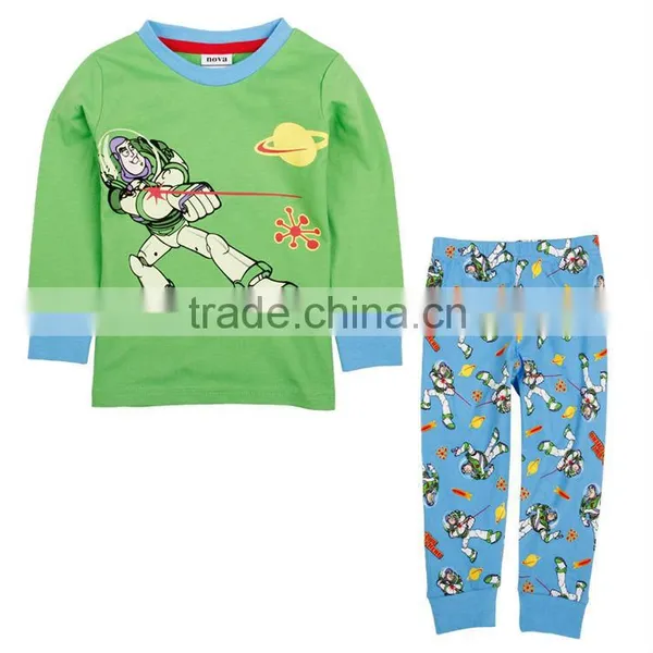( AB4559 ) GREEN 18M-6Y Wholesale Nova Boy Sleepwear High Quality Baby Cartoon Pajama Set