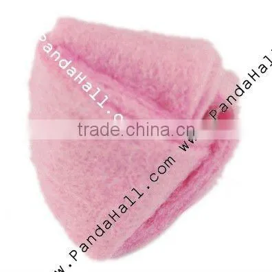 Handmade Woven Cloth Beads, Triangle, Pink, Size: About 14mm Long, 17mm Wide, 17mm Thick, Hole: 3mm(FIND-P008-2)