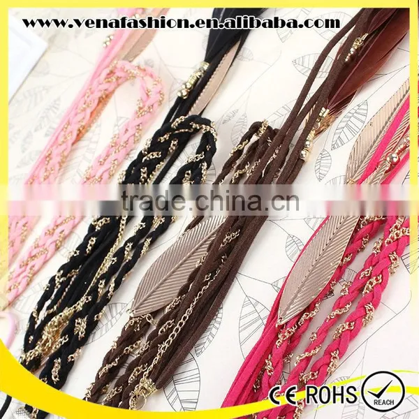 Mix Colors Indian Braided Feather Long Elastic Hair Bands photo-3