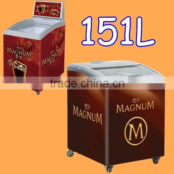 151L unique door design high efficiency compressor small ice cream freezer mini glass door chest freezer