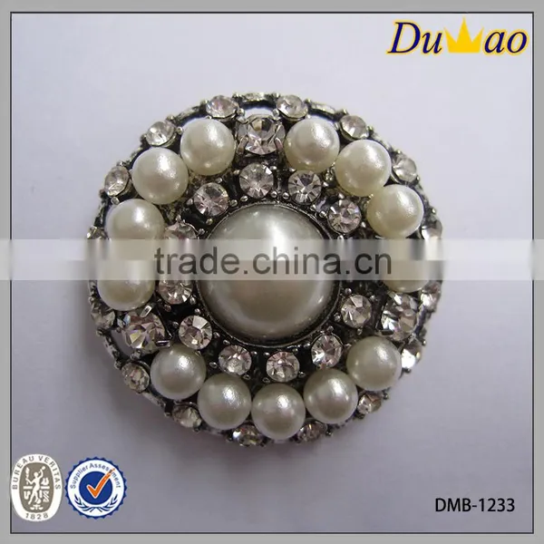 Big Size Metal Pearl Rhinestone Button photo-3