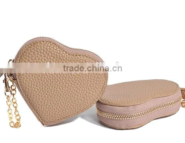 Khaki PU Coin Purse Mini Size Heart Shape Coin Case for Lady photo-4