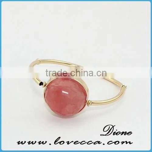 High Quality Women Simple Design Gold Natural Stone Bead Bracelet Charms Cuff Bangles photo-4
