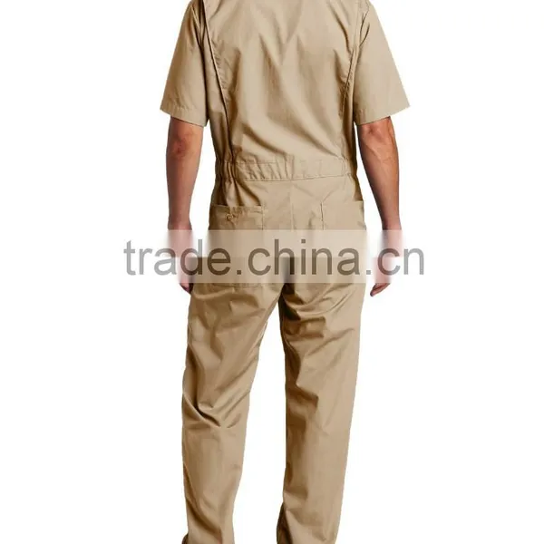 OEM 65% Polyester 35% Cotton Poplin Large Back Pockets Men's Short Sleeve Grey Coverall photo-3