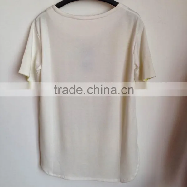 New European Style Fall 2015 Women Designer Fashion O Neck Short Sleeves Summer Printing Latest Chiffon Tops photo-2