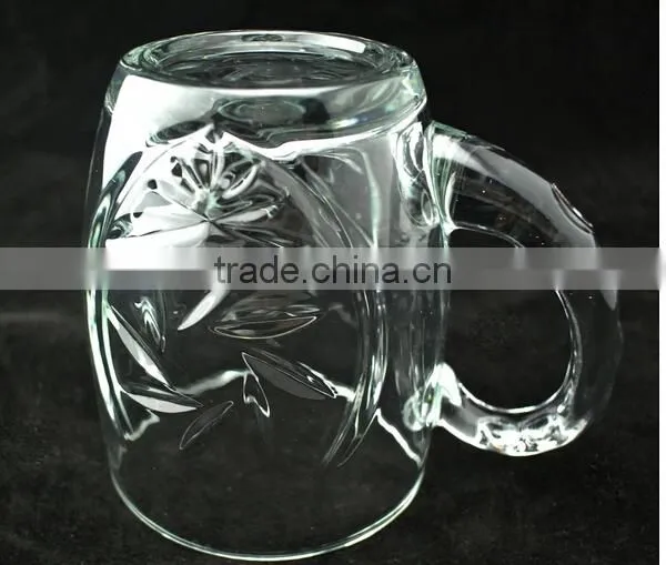 Embossed Flower Logo Glass Mug Transparent Glass Mug Cheap Glass Mug photo-4
