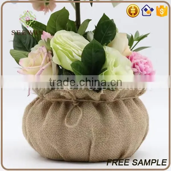 High Quality Indoor Decoration Burlap Sack Fabric Plant Pots photo-2