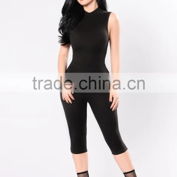 One Piece Jumpsuit Fashion New Design 95% Polyester 5% Spandex Mock Neck Knee Length Custom Made Jumpsuit photo-2