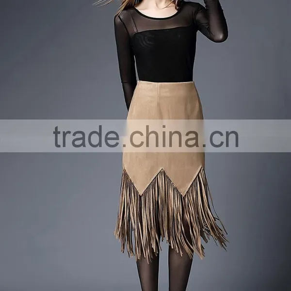 Hot Sale Fashion Women Latest Long Skirt Design With Tassal photo-3