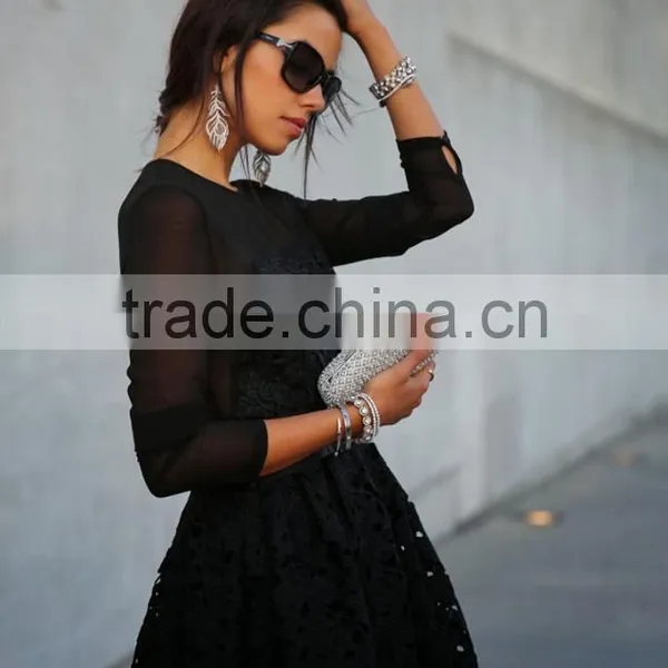 Sexy Women Lace Bodycon Mini Dress Long Sleeve Evening Party Cocktail Dress photo-5