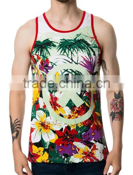 Wholesale Floral Printing Mens Custom Tank Top photo-2