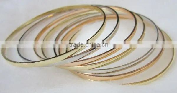 3 Tone Silver Rose Gold Yellow GOLD PLATED 7 Bangle Set SEMANARIO BANGLES 3 mm photo-2