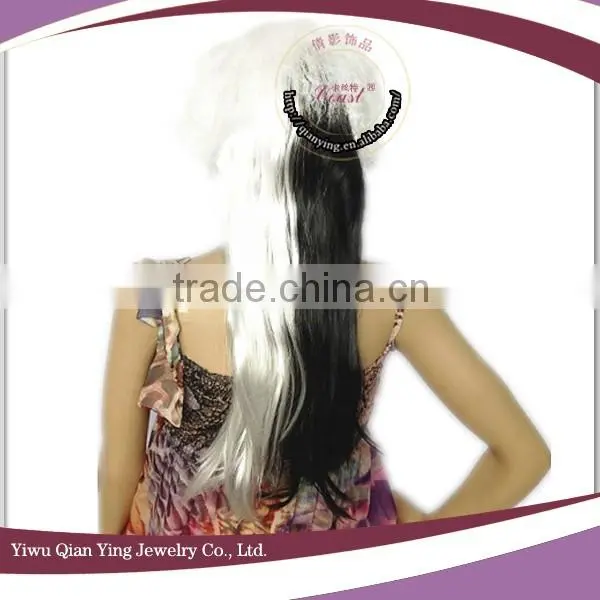Cheap Long Half Black and Half White Color Synthetic Halloween Party Wig photo-3