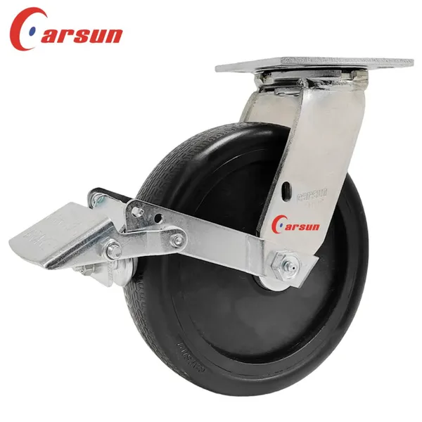 Carsun Heavy Duty Caster Wheels 8 Inch Black Nylon Wheels Industrial Swivel Caster With Tread Brakes