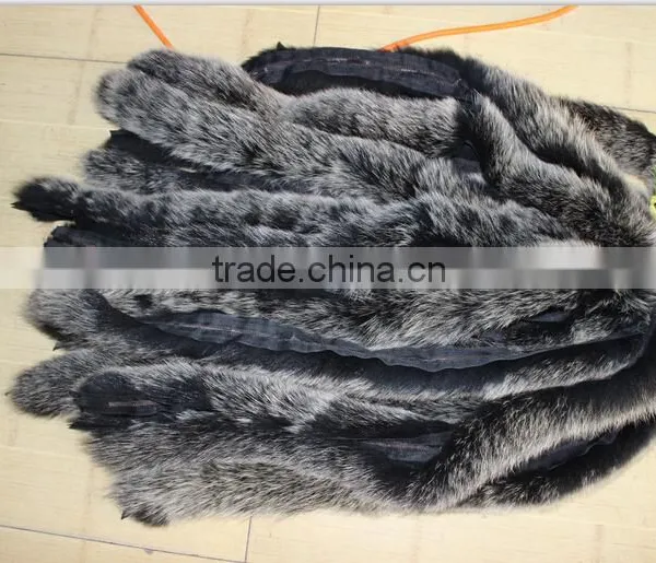 Wholesale Best Quality Black Frosted Genuine Fox Fur Collar Trim for Winter Jacket