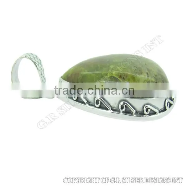 Fine Green Penny Opal Stone Pendant,handmade Pendant Designs,sterling Silver Pendants photo-3