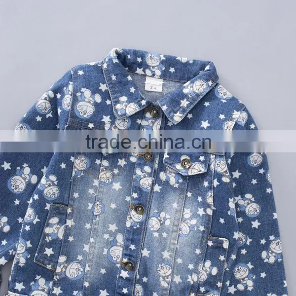 High Quality Kids Fashion Cotton Jacket Cute Cartoon Printed Denim Outwear photo-2