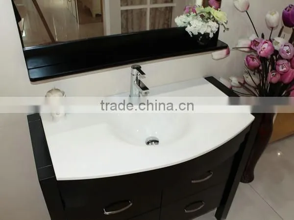 Modern Glass Wash Basin Black Cabinet Wood Bathroom Furniture No.1004D photo-3