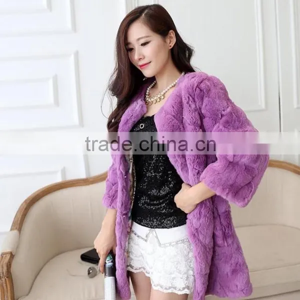 Women's Soft Long Rex Rabbit Fur Coat photo-2