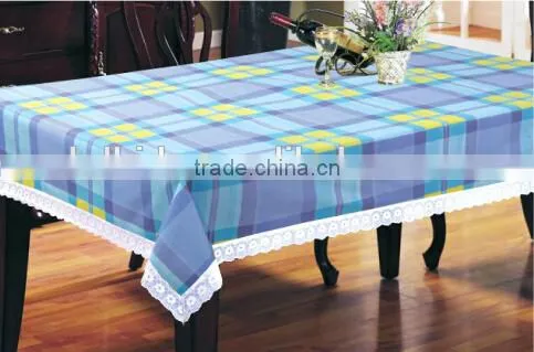 Exporter for Beautiful Square Checks Printed Vinyl Table Cloth With Lace photo-3