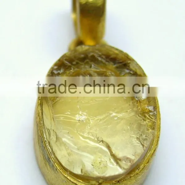Citrine Vermeil Rough Gemstone Pendant, 925 Solid Sterling Silver Pendant, Designer Raw Bezel Pendant photo-2