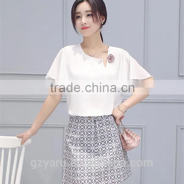 2016 Korean Latest Style Fashion Women Ladies Girls Chiffon Slim Tops Designer Printed Wrap Tight Skirts photo-5