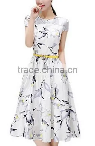 Womens Vintage Floral Printed Cap Sleeve Tea Dress With Belt photo-5