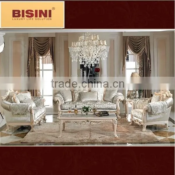 Bisini European Elegant Handcarved Wooden Fabric Sofa For Villa photo-4