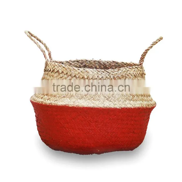Colorful Dipped Bottom Seagrass Baskets/ Foldable Seagrass Laundry Basket photo-6