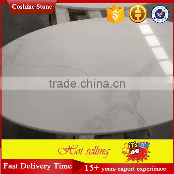 White Calacatta Gold Marble Surface Quartz Stone Round Dining Table Top photo-4