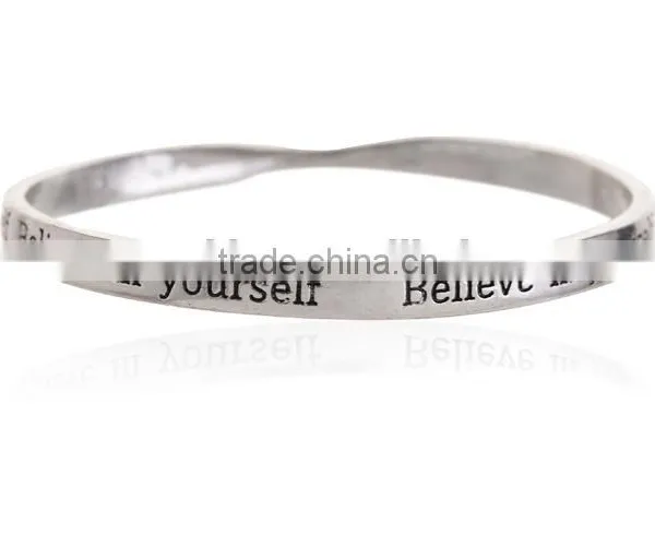 Fully Stocked Metal Equilibrium Bangle Antique Silver Twist Bracelet Bangle Custom Engraved Wedding Bracelet photo-4