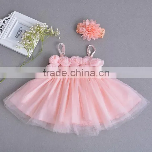 2017 Top Quality Kids New Model Baby 1 Years Old Birthday Pink Flower Party Dresses Cute White Girls First Holy Communion Dress photo-5