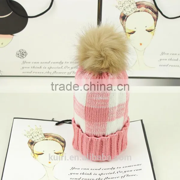 High Quality Winter Warm Hot Fashion Lady Thicken Beanies Knit Winter Hat Cap With Faux Fur Ball photo-5