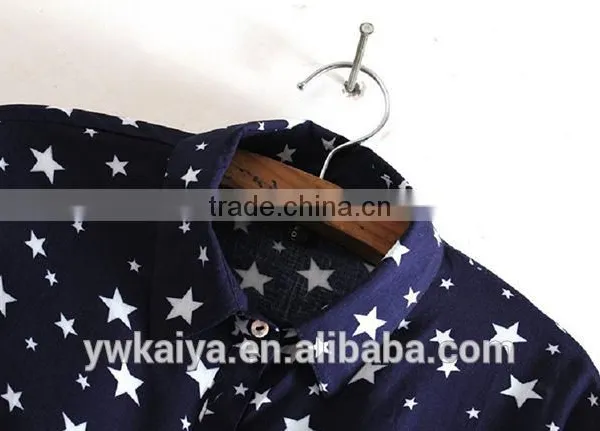 CVC Slim Fit Star Blue Fancy Casual Long Sleeve Women Shirt Wholesale photo-3