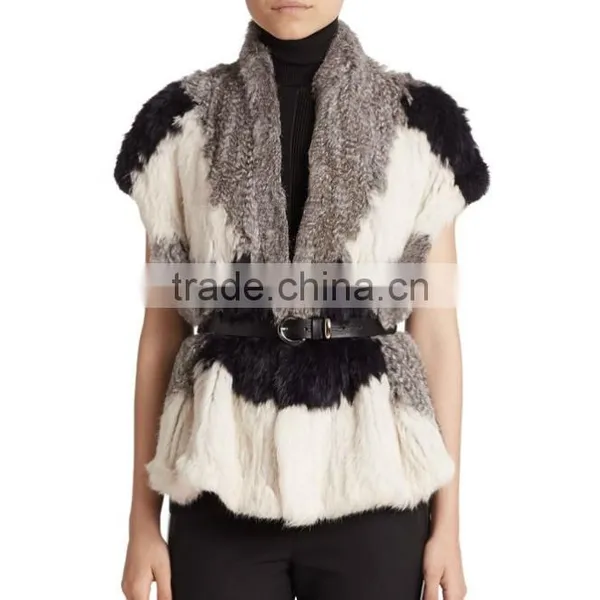 YR230 Colorblock Real Rabbit Hand Knitted Fur Vest NEW Arrival photo-3