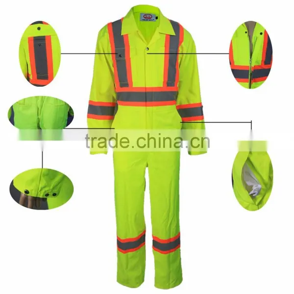 Wholesale Cotton/poly Fluorescent EN20471 Reflective Color High Visibility Orange Coveralls With Fireproof photo-2
