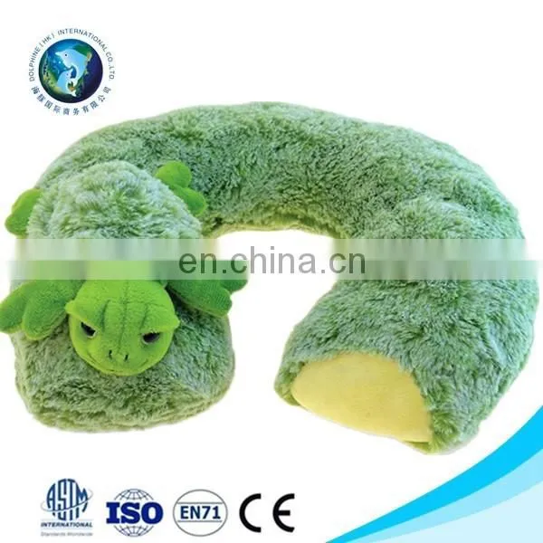 ICTI Standard Factory Custom Kids Travel Neck Pillow Cute Plush Green Turtle u Shape Animal Cushion