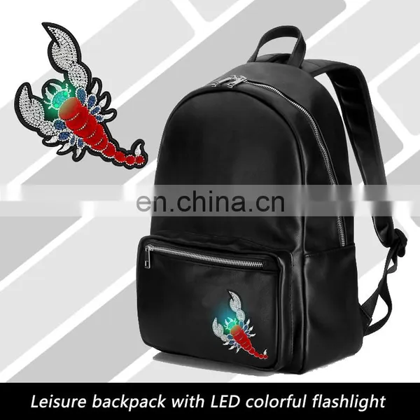 LED Flashlight PU Leather Soft Backpack School Bags for Teenagers photo-2