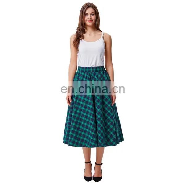 Kate Kasin Occident Women Fashion Grid Pattern Plaid Cotton A-Line Skirt KK000633-1 photo-2