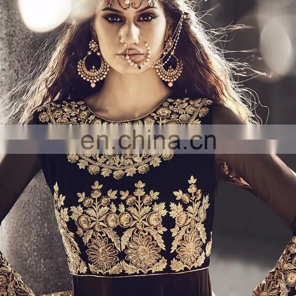 Brown Colored Pure Georgette Heavy Embroidered Suit. photo-2