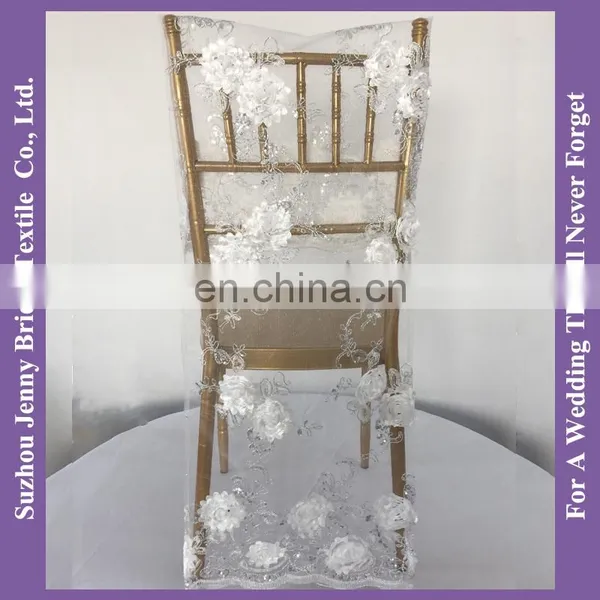 C462A Ivory Chair Cap Covers Embroidered Lace Sequin Chair Cover Chair Sash photo-4