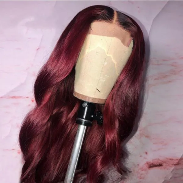 22inch 150density Remy Brazilian 1b/99j Burgundy Color Red Ombre Short Human Hair Lace Wigs