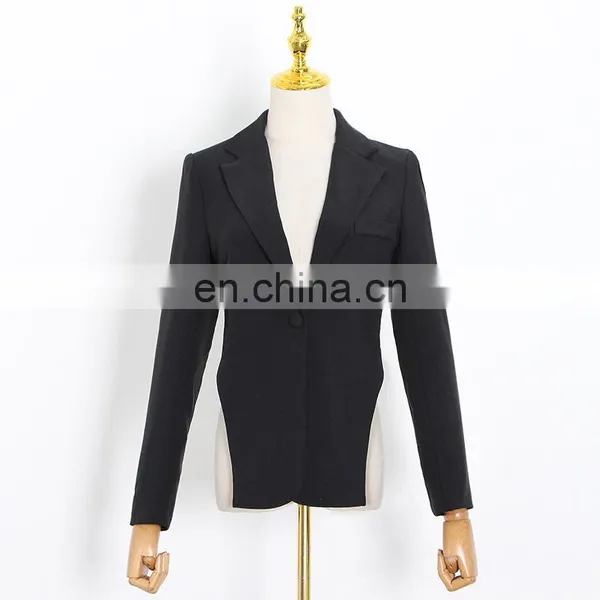 Ladies Fashion Casual Suit With Back Metal Chain Decoration Black Suit Jacket Women Blazers Suits photo-5