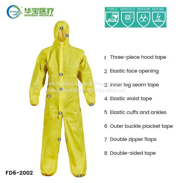 FD6-2002 Hooded Protective Coverall Type 6 Coveralls Medical Hooded Protective Coverall photo-2