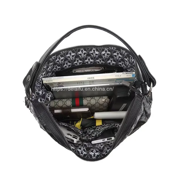 Punk Style Unisex Leather Handbag Large Capacity Portable Rivet Bag photo-4