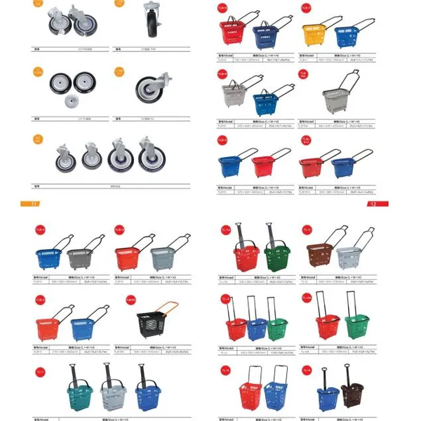 Plastic Supermarket Shopping Basket With Telescopic Handle With Wheels Plastic Crate