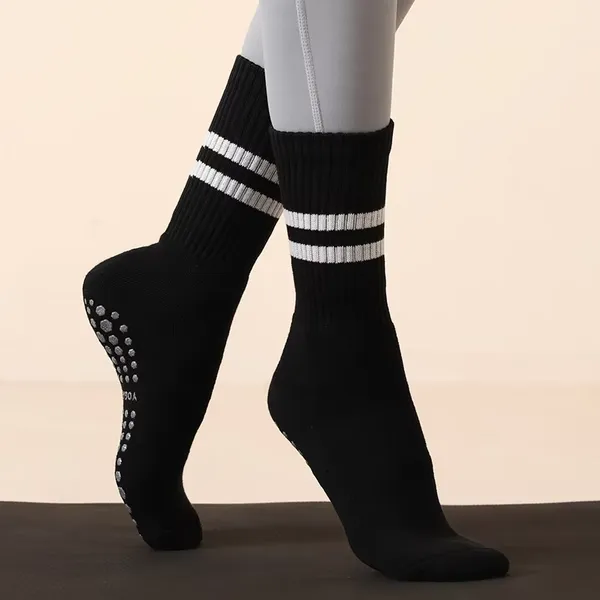 Professional Women's Mid-Calf Pilates Yoga Socks Non-Slip Indoor Sports Fitness Sweat Absorbent Cotton Mid-Calf Length