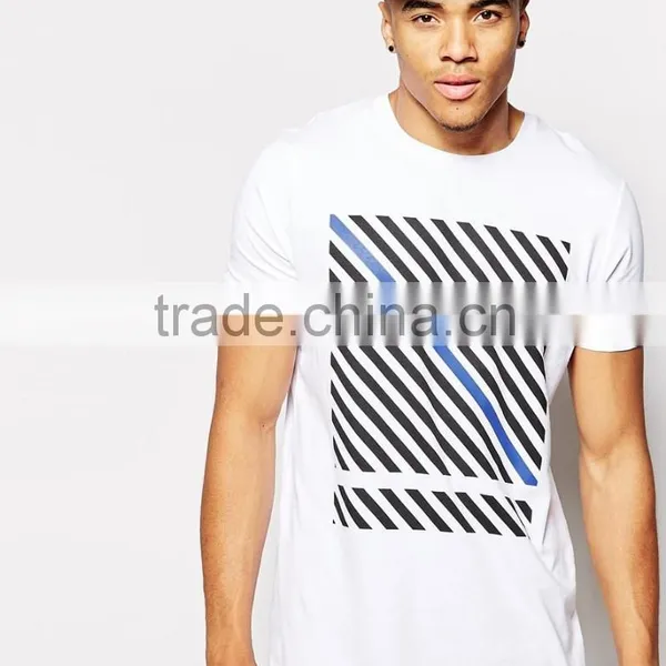 Longline T-Shirt With Diagonal Stripe Placement
