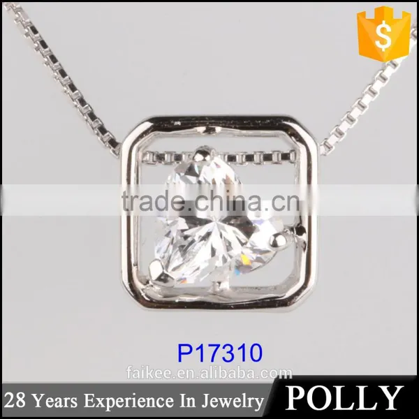 Square Set Yellow Zircon Silver Pendant Nacklace photo-3