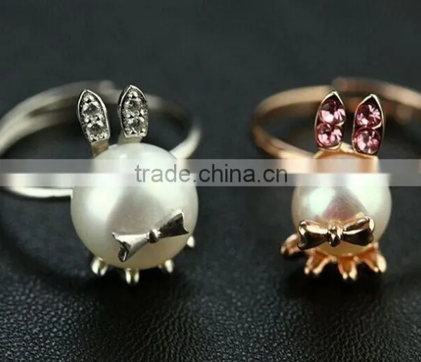 2015 New 18K Gold Plated Bunny Rabbit Pearl Stone Silver Cute Ring photo-4